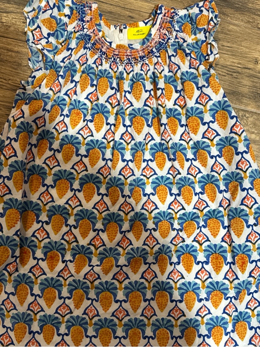 Roller Rabbit Girls Pineapple Print Casual Dress - Blue, Yellow, Orange
